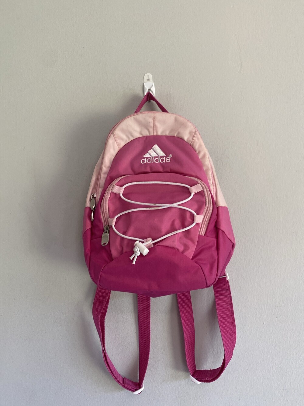 Adidas Pink Mini Backpack White Bungee Front Zip